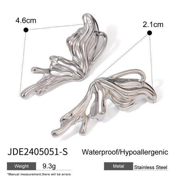 Kim Silver-Tone Asymmetrical Butterfly Earrings - Stainless Steel Earrings - Picture 5 of 10